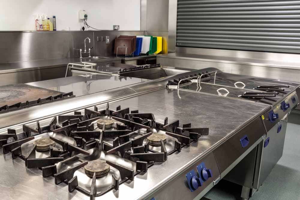 gas stoves in a commercial kitchen